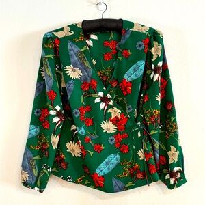Dalia Green Floral Wrap Blouse